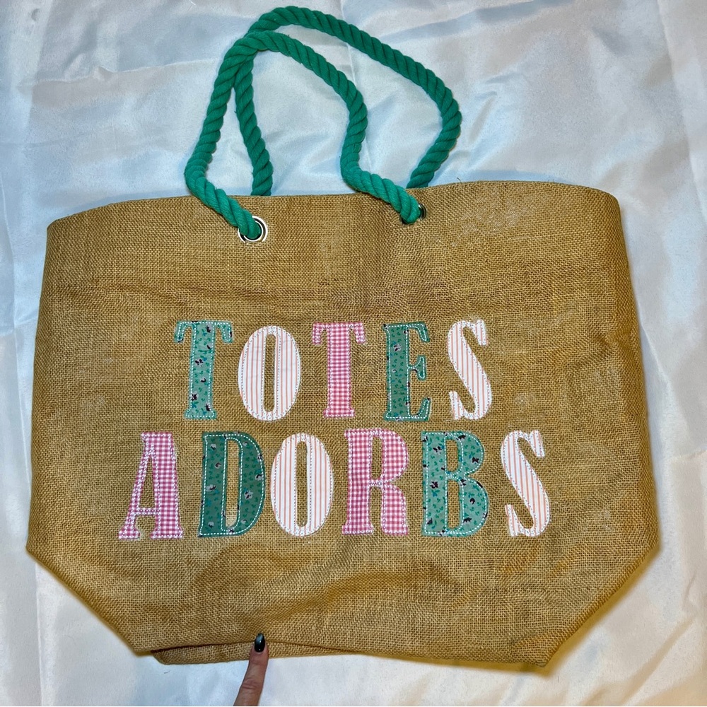 Totes Adorbs‎ Large Tan Tote Bag with Teal Handles Inside Pocket